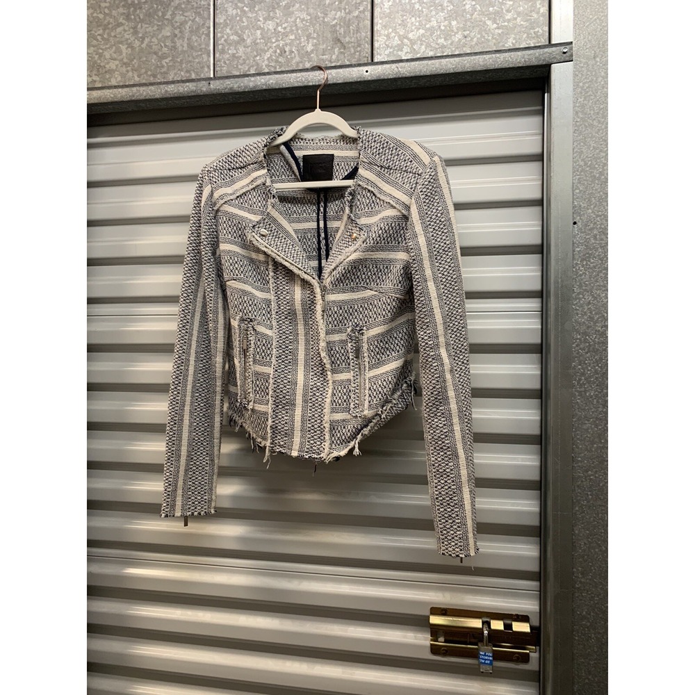 Paige Shayla Jacket Moto Style Dark Ink Blue Natural Waterfall Neck Size Medium